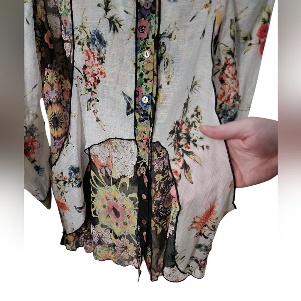 John Mark sz XL Mixed media floral print long sleeve crinkle tunic - Picture 5 of 7